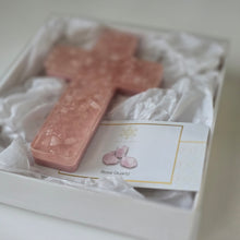 Load image into Gallery viewer, Rose Quartz Resin Cross – Share Love This Christmas