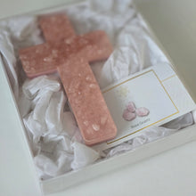 Load image into Gallery viewer, Rose Quartz Resin Cross – Share Love This Christmas