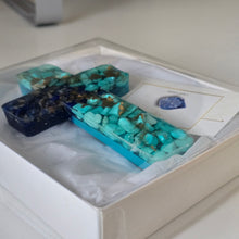 Load image into Gallery viewer, Lapis Lazuli & Aquamarine Resin Cross with Gold Accent – A Perfect Gift for Christmas