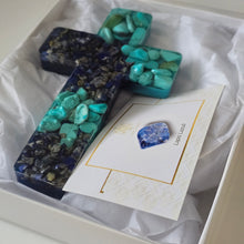 Load image into Gallery viewer, Lapis Lazuli & Aquamarine Resin Cross – A Meaningful Christmas Gift